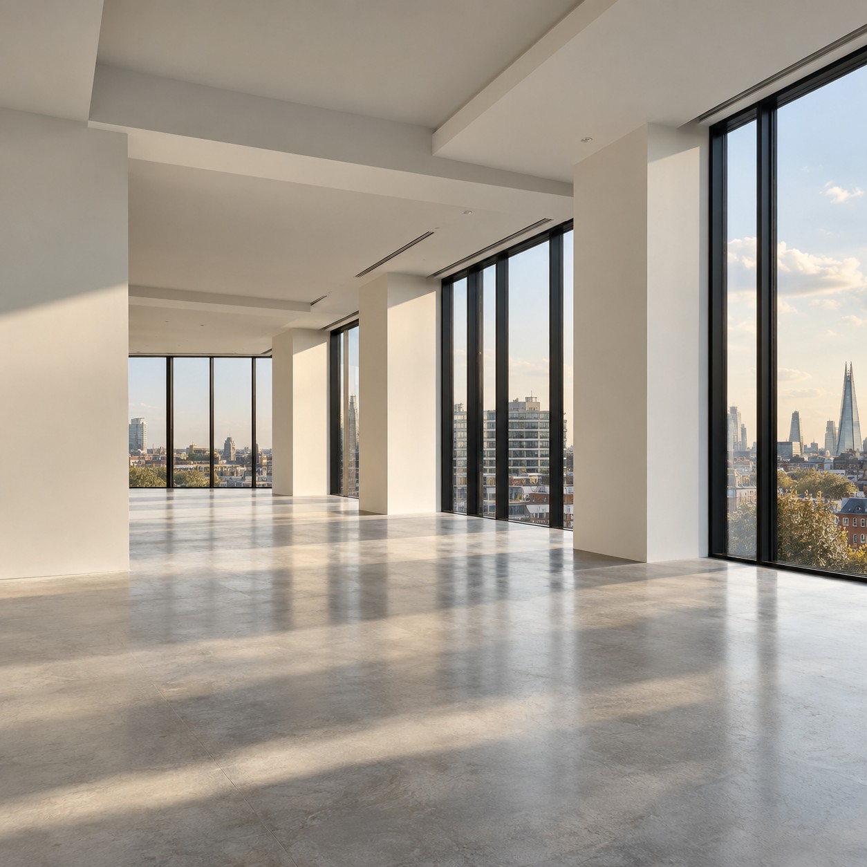 Contemporary interior with carefully finished walls and ceilings